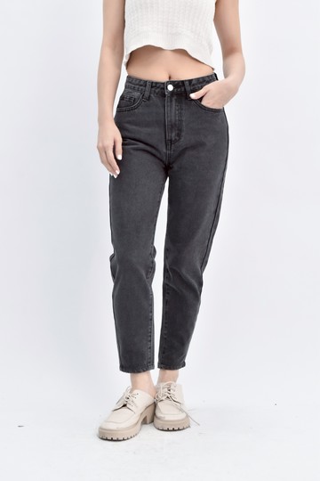 (S) genquo高腰丹寧牛仔棉質水洗灰色長褲