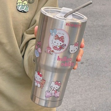 Kitty冰霸杯 保冷杯🎀 凱蒂貓美樂蒂304食品級保溫杯女學生 吸管水杯 可愛水杯 冰塊杯 Kitty水杯 咖啡杯