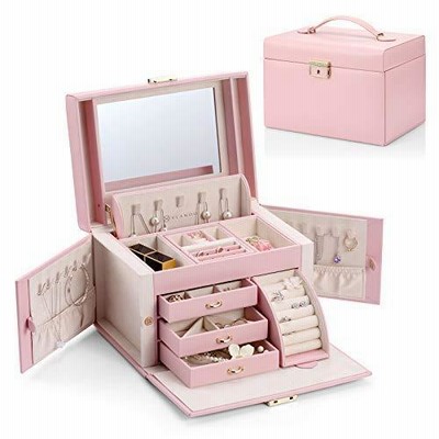 Vlando Women Jewelry Box Organizer, Vintage Gift Case (Pink)… 並行輸入品
