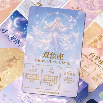 臺灣出🚚110張十二星座小卡精美簡約星運解讀高清彩繪卡片盒裝防水自印卡