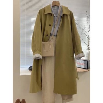 女款2024新款英倫小個子赫本風中長款休閑工裝風衣外套春秋款大衣