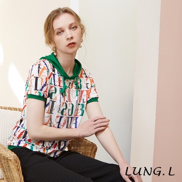 LUNG.L林佳樺 綠色字母印花加燙鑽短袖女裝上衣LQ07A