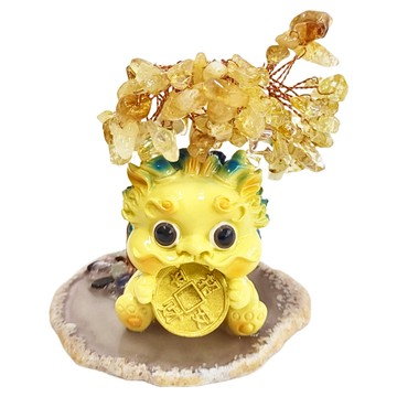 麟鳳呈祥 開運招財貔貅天然水晶樹 瑞獸吉祥物擺飾  750 x 750 x 1050mm  黃色貔貅 + 黃水晶