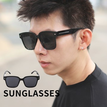 【NB1507J】金屬線條寬版鏡架黑色墨鏡太陽眼鏡‧附眼鏡盒(6159)