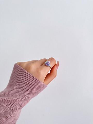 紫式 細工花玫瑰晨露 開口戒指 三色