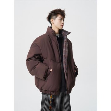 悟空有貨2025冬季立領格紋拼接保暖面包服男潮牌寬松百搭棉服外套