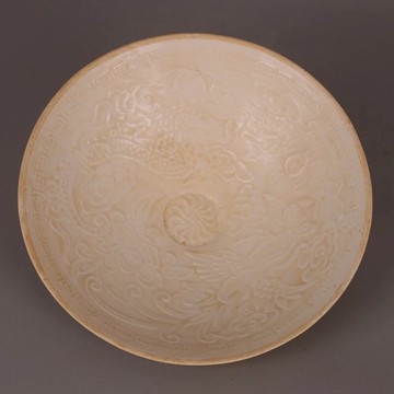 宋 定窯白釉刻花龍鳳斗笠碗 仿宋代出土舊貨古玩瓷器家居裝飾擺設