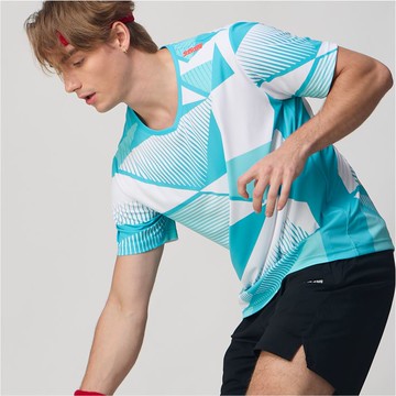 來自日本運動休閒領導品牌《Sasaki》抗紫外線吸排速乾V領短衫/636020(白/天空藍)