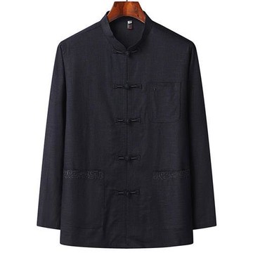 【米蘭精品】唐裝上衣長袖漢服-寬鬆盤扣薄款中老年男外套3色74fo19