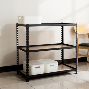 AMOS 免螺絲角鋼木板貨架  106 x 31 x 85cm  黑色  3層