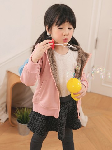 親子系列~連帽純色厚刷毛保暖外套(童