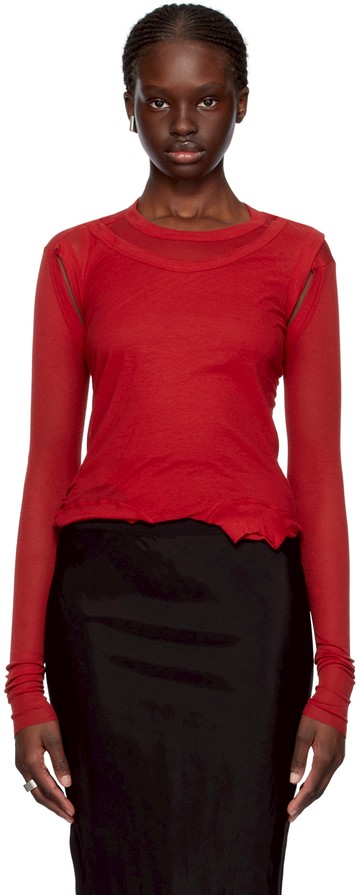 Rick Owens 红色 Cropped Banana 长袖 T 恤