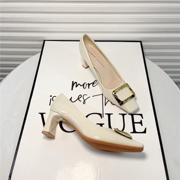 氣質方頭漆皮高級感禮服高跟鞋女2025年新款春夏職業通勤粗跟單鞋