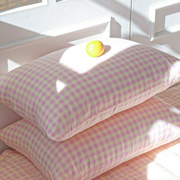 Lucid Sleep 韓國製柔軟夢幻格紋四季枕頭套  2個  50 x 70 cm  粉紅檸檬
