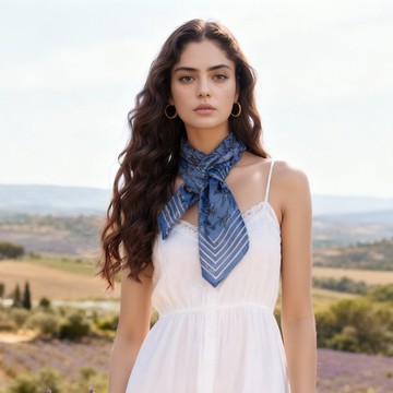 普羅旺斯蔚藍 聖維塔利亞 大方巾絲巾90厘米 Jardin Des Fontaine