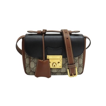 【二手名牌BRAND OFF】GUCCI 古馳 烏木色 GG GG Supreme 帆布 Mini Padlock 肩背包 658487