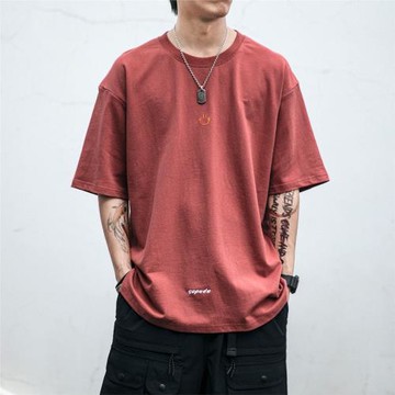 日系純棉短袖T恤男潮牌寬松情侶笑臉刺繡圓領半袖百搭休閑體恤TEE