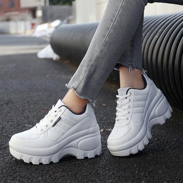 8厘米松糕戶外鞋女增高鞋防滑皮面防水徒步鞋運動旅游鞋女登山鞋