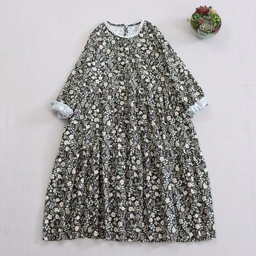 文藝印花長袖洋裝782096