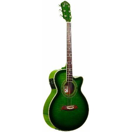 Oscar Schmidt String OG10CE Cutaway Acoustic-Electric Guitar Trans, Right, Flame Transparent Green (OG10CEFTGR-A)並行輸入