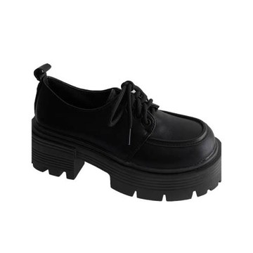 復古英倫風黑色厚底小皮鞋女2024春秋新款粗跟增高矮子樂百搭單鞋