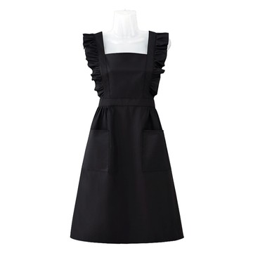 Super Store 可愛荷葉邊多用途防水圍裙  黑色  均碼