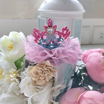 夢幻小公主兒童女孩小孩粉紅色網紗髮夾-桃紅色皇冠