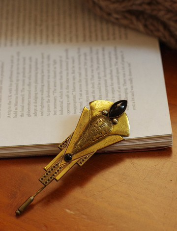 老又好古董珠寶義大利羅馬古金色戰士盾牌長別針胸針 b651