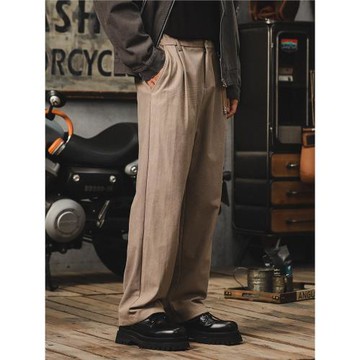 輕熟風高端華夫格西褲男士秋季新款美式潮牌百搭寬松直筒休閑褲子