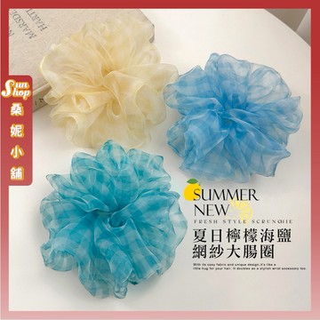 🌞隔日到貨🌞夏日檸檬海鹽網紗大腸圈 少女髮飾 網紗髮圈 馬尾 丸子頭 髮飾 頭飾 髮圈 髮繩 渡假風 女生髮圈 造型髮圈
