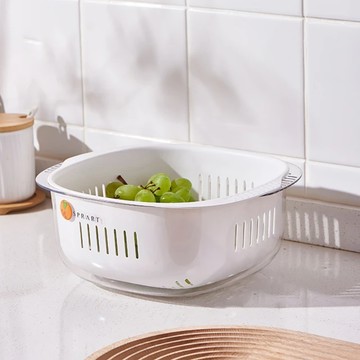 大桔大利 創意雙層蔬果瀝水籃 小款 25.5x22.5x10.5公分  灰白色  1個