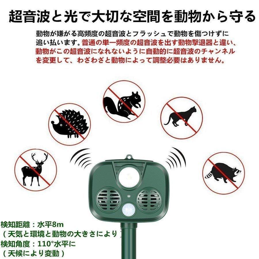 猫よけ 超音波式 動物撃退器 ソーラー充電 コウモリよけ対策　鳩よけ対策 警告アラーム 糞被害 鳥害対策 猫 犬除け ネズミよけ スズメ撃退