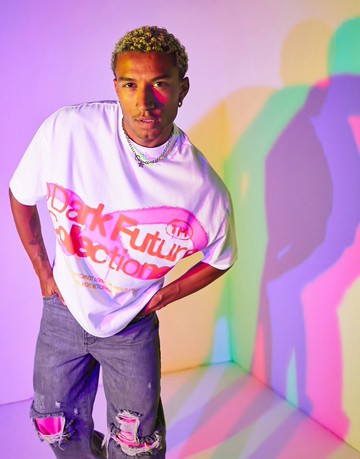 ASOS Dark Future oversized t-shirt with graffiti logo graphic front print in white