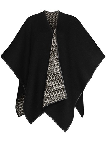 Ferragamo - Gancini wool cape - women - Calf Leather/Wool - OS - Black
