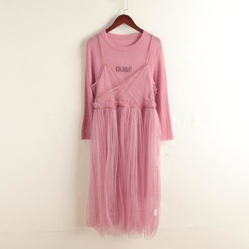 2025冬季新款 甜美兩件套連衣裙女時尚網紗公主裙顯瘦剪標