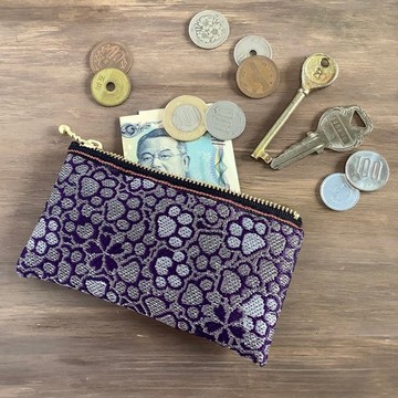 【肉球與櫻花】榻榻米邊飾 扁平 零錢包 小手拿包 信用卡夾 日式 紫色 銀色 足跡 狗 貓