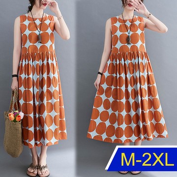 [韓國K.W.]波點設計韓國專櫃款背心洋裝(設計款/苧麻/亞麻/輕薄)