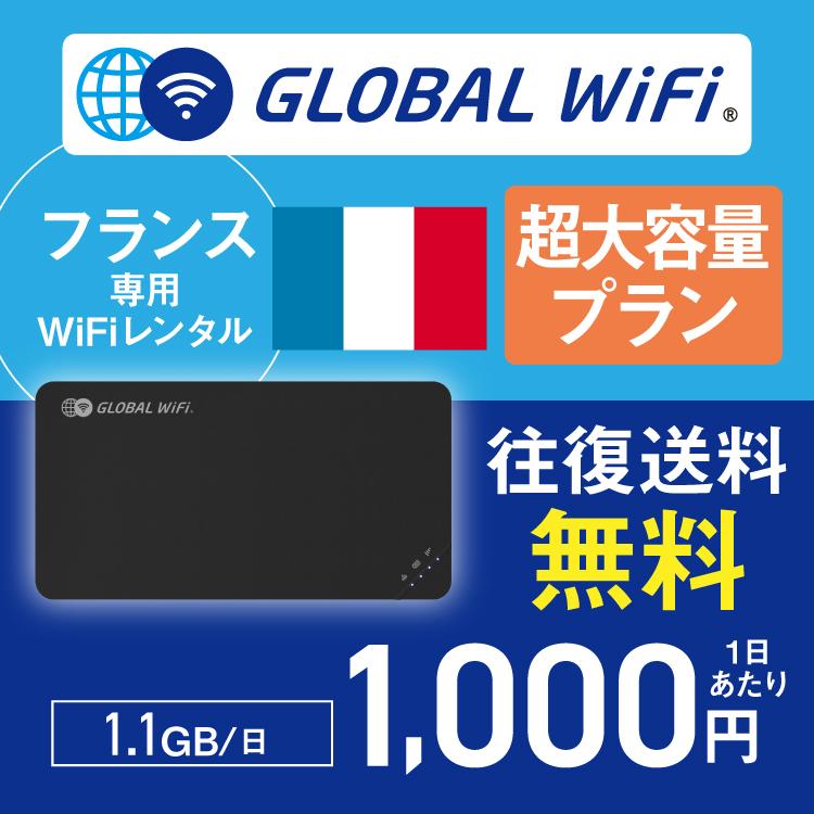 フランス wifi レンタル 超大容量プラン 1日 容量 1.1GB 4G LTE 海外 WiFi ルーター pocket wifi wi-fi ポケットwifi ワイファイ globalwifi グローバルwifi