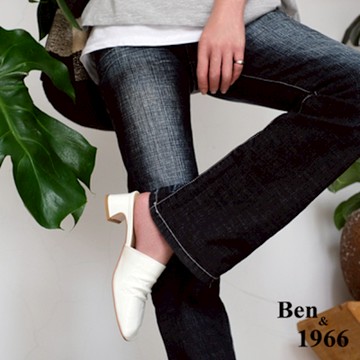 Ben&1966高級頭層牛漆皮流行石頭紋穆勒鞋-淺白(216252)