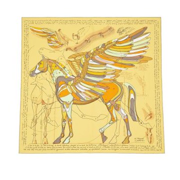 HERMES 愛馬仕 Le Pegase 飛馬140 手工捲邊斜紋真絲大方巾/披肩(米黃/淺咖)