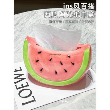 卡通西瓜抽紙盒家用客廳茶幾桌面創意高級感裝飾紙巾盒餐巾紙抽盒