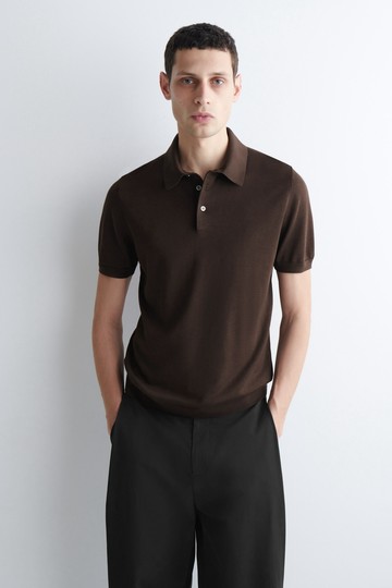 男裝 修身針織蠶絲Polo衫
