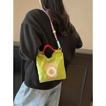 日系ins刺繡甜甜圈尼龍包包2025新款時尚迷你通勤包單肩斜挎小包