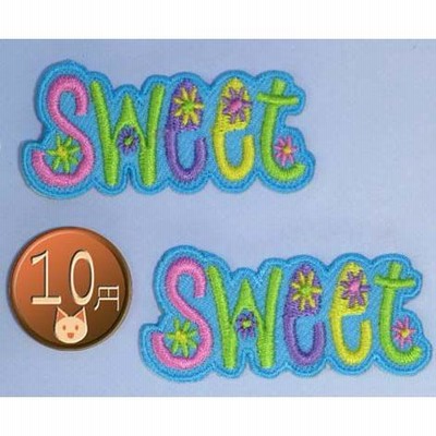 送料63円/フラワーsweet_S/水色2枚セット/アイロンワッペン/刺繍/アップリケ/フラワーロゴ