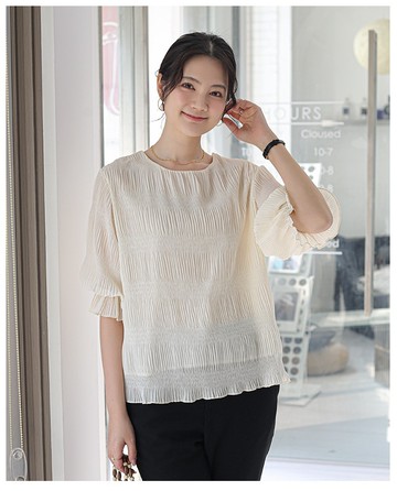 Yukié - 氣質滿分壓摺雪紡上衣-杏色 (F)