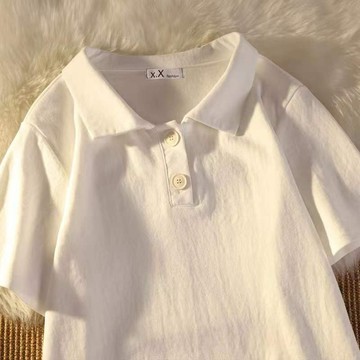 【PING'S🌞】美式 復古字母 印花 白色 寬鬆 短袖 polo衫 女 T恤 夏季 新款 ins風 上衣