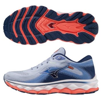 MIZUNO 美津濃 慢跑鞋 女鞋 運動鞋 緩震 WAVE SKY 7 灰藍 J1GD230224