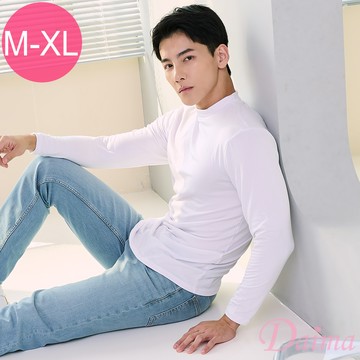 男生 (M-XL) 半高領磨毛裹裡絨保暖衣_白色#7551