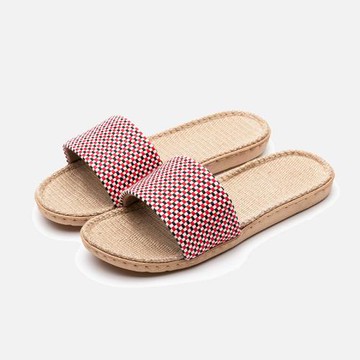 亞麻拖鞋女夏季2025年新款簡約臥室棉布家居格子情侶日系棉麻涼拖