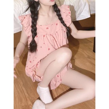 夏季薄款純棉睡衣女日系休閑可愛棉麻吊帶背心短褲家居服兩件套裝